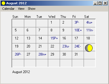 Shows Calendar and Lunar Phases
